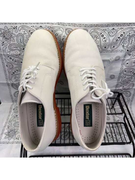 VTG 80\'s Dexter White NuBuck Oxford Red Rubber XL Lite Soles Made In USA 10M EUC